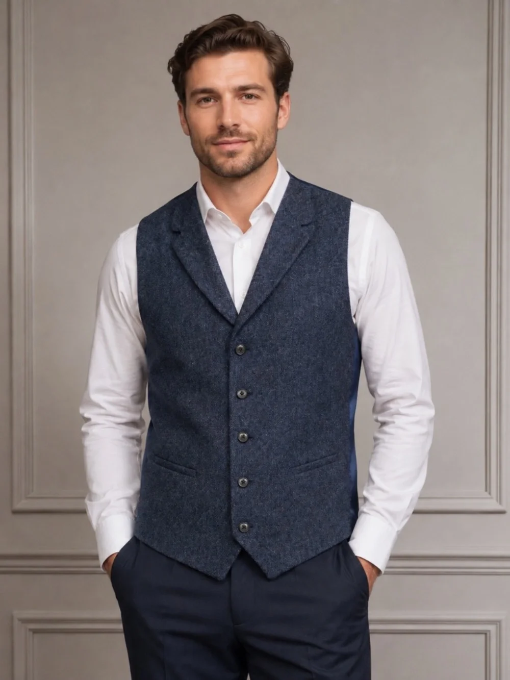 Crown & Ivy Blue Tweed Wool Blend Suit Vest NWT $70 SIZE MEDIUM 21